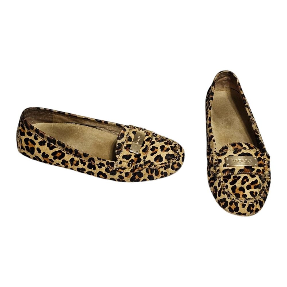 Vionic Sydney Loafersโ Brown Tan Leopard Calf Hair Driving Shoes Size 7.5 Womens